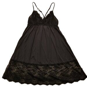 La Vie en Rose Black Lace Slip Dress Small Baby Doll Satin Sheer and Stretchy